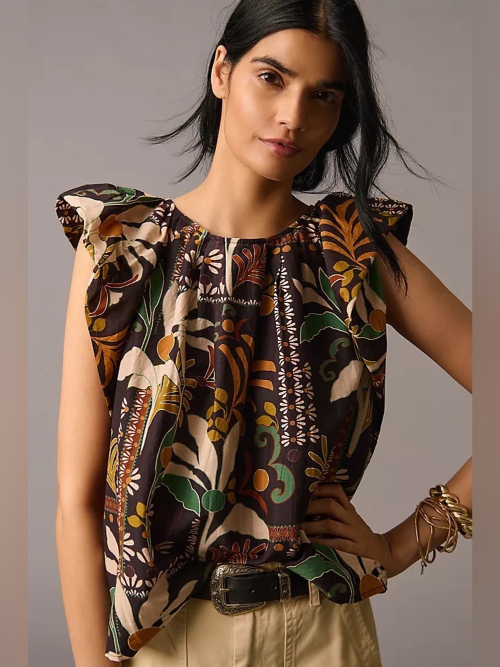 Velvet by Graham and Spencer CamillePrinted Flutter Sleeve Top